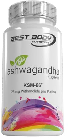 Best Body Nutrition Bio Ashwagandha Kapseln – 500 mg pro Portion – KSM-66® Rohstoff – 60 vegane Kapseln – pflanzliches Supplement – VcapsPlus® – ohne Zusatzstoffe – Ashwagandha Extrakt vegan