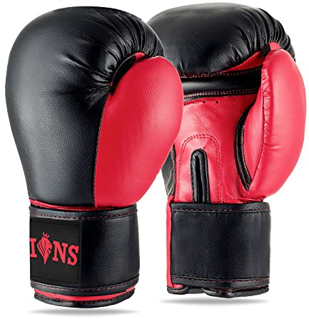 Lions Kids Boxing Gloves - 4oz 6oz 8oz Sparring Martial Arts Punch Bag Training Mitts (Injection-Red, 6OZ)