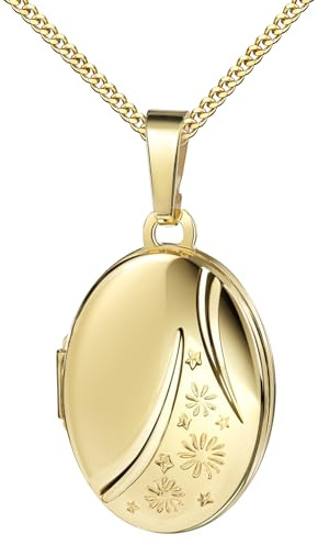 JEVELION Foto Medaillon für 2 Bilder 333 Gold 8 Karat Bild Amulett zum Öffnen für Damen mit Kette und Schmuck-Etui