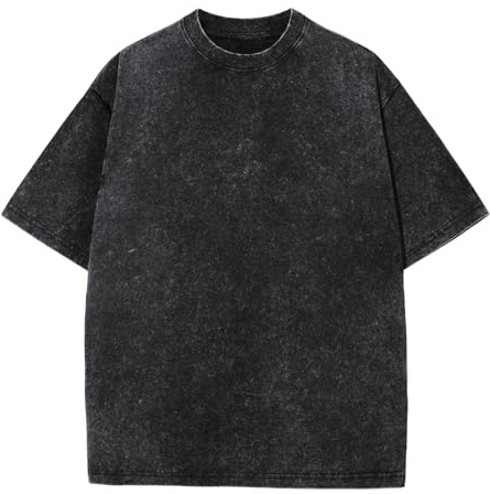 Men's Oversized Cotton T-Shirts Loose Fit Vintage Washed Tee Unisex Short Sleeve Casual Shirts Tops(Black,l)