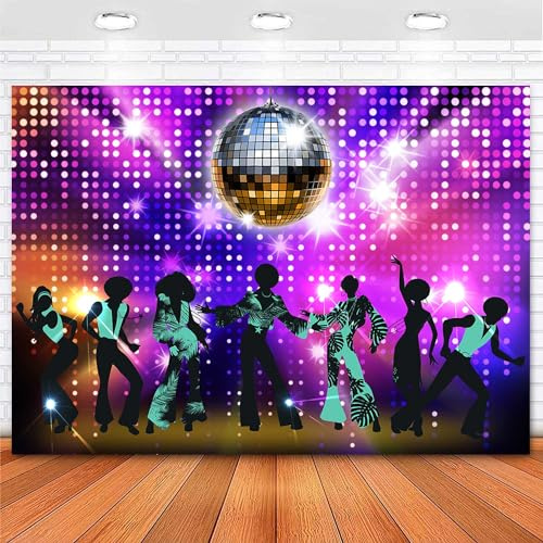Sensfun Disco Party Backdrop Vintage 70s 80s 90s Disco Ball Boogie Dance Backdrops Night Club Glow Crazy Neon 1970s Disco Fever Birthday Background Disco Theme Party Decorations Photo Props 7x5ft