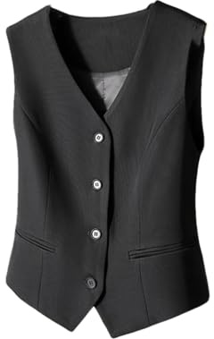 Kiioouu Chaleco de traje blanco para mujer, otoño, casual, delgado, sin mangas, de cintura corta, para mujer, Negro, XL