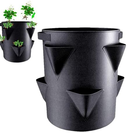 Erdbeer-Outdoor-Pflanztöpfe mit 6 Taschen, 7 Gallonen Erdbeer-Pflanzsack, leichter Blumen-Stapeltopf, faltbare Garten-Pflanztöpfe, Erdbeerturm-Topf für Innenhof, Balkon