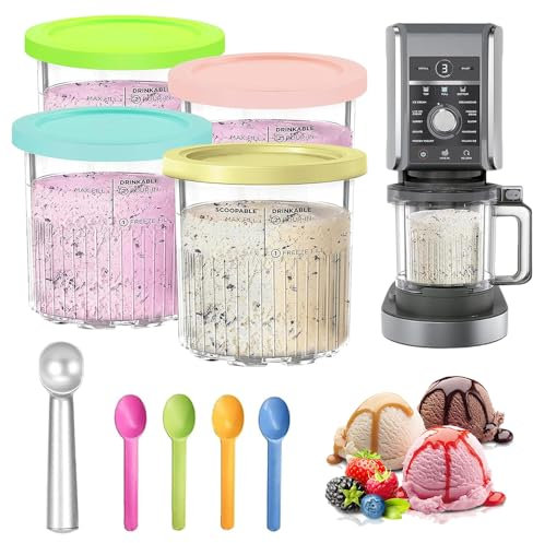 Hojalis Creami Behälter, 4 Stück 800ml Creami Pints und Deckel, BPA-Frei, Eisbehälter für Speiseeis mit Löffel Geliefert, Creami Deluxe Behälter für Ninja NC501 NC500-Serie, Spülmaschinenfest