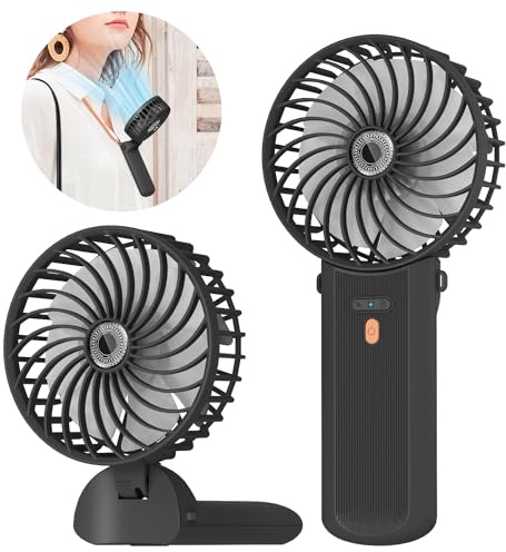 Lepwings Mini Ventilateur Portable USB Rechargeable, 4 Vitesses, Autonomie 5,5-16 Heures, Rotation 180°, Ventilateur de Poche Pliable pour Maison, Bureau, Voyage - Noir