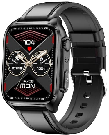 QESTO Kmccd Inteligente Hombre Mujer, 5.0 cm Smartwatch Hombre Mujer con Llamadas Bluetooth, Kmccd Deportivo con Podómetro, Monitor de Sueño, Pulsera Actividad para Android iOS, Marrón