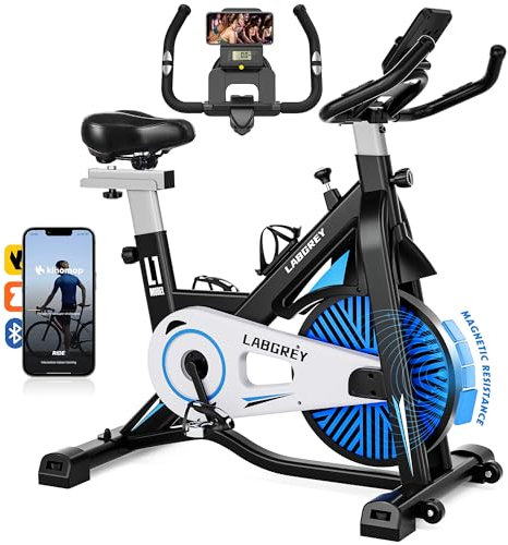 LABGREY Exercise Bike Indoor Cycling Bike Stationary Cycle Bike with Heart Rate Sensor & Comfortable Seat Cushion, Quiet Fitness Bike for Home Cardio Workout (Black - Magnetic Bike)