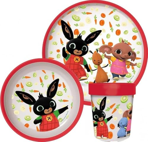 Set di stoviglie riutilizzabile per bambini bicolore – Set composto da 3 pezzi: Piatto, ciotola e bicchiere per bambini e bebé con base antiscivolo – Senza BPA (per Bing)