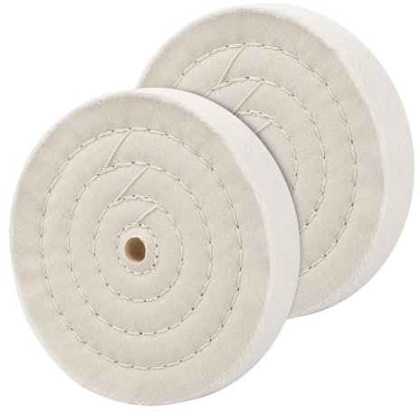 Shengxi 150mm Disco di Lucidatura in Cotone 2 Pezzi Rotella di Lucidatura a Forma di Spirale Tampone Lucidante con Foro da 12,7 mm (70 Strati) per Levigatrice da Tavolo Bianco