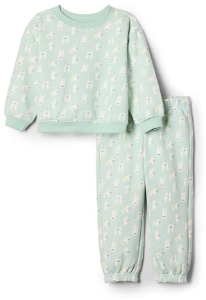 Amazon Essentials x Sofia Grainge Unisex Kids' Sweatshirt and Sweatpant Set, Pale Green Rabbits, 3 Years