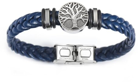 Dreamtimes Yggdrasil Pulsera de cuero trenzado con árbol de la vida para hombre pulsera religiosa de acero inoxidable vikinga joyería para el día del padre