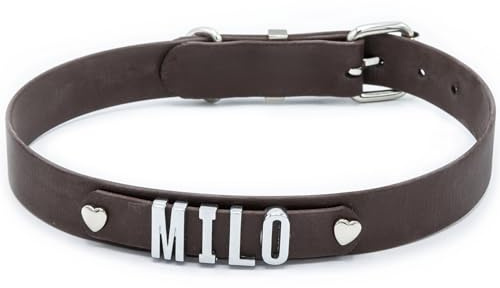 FeLux Vegan Leder Hundehalsband 25mm - Personalisierbares Halsband mit Namensschild und Telefonnummer (Braun)