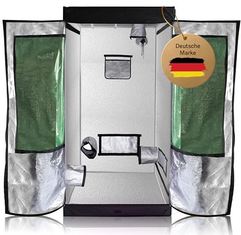 Growzelt/Grow-Gewächshaus-Box 80x80x160 | Stabiles Stahlgerüst, Hoher Reflexionsgrad, Feste Lichtdichte Aussenhülle, inkl. Fenster, Toolbag, Wasserschutzwanne | Zimmergewächshaus