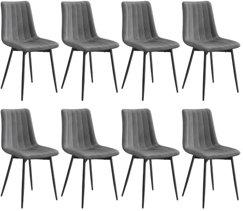 Klihome Esszimmerstühle 8er Set Gepolstert Samt Dunkelgrau | Metallbeine Rückenlehne Für Küche Ergonomisch Für Wohnzimmer