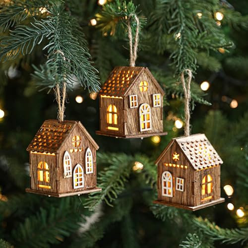 Weihnachtsdorf mit Beleuchtung,Holz Weihnachtsdeko Innen Weihnachtshäuser mit LED Licht,Weihnachten Deko Weihnachtshaus Deko Beleuchtet Weihnachtsbeleuchtung Innen für Weihnachtsdeko Amerikanisch (B)