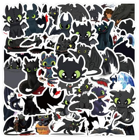 Juego de 50 pegatinas sin toothless de vinilo, impermeables, para ordenador portátil, niños, coches, motos, bicicletas, patinetas, maletas, ordenadores, pegatinas de graffiti