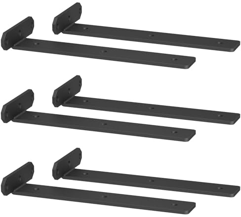 6 Stücke Regalhalterung Regalträger 20 cm, Schwerlast L Regalwinkel | Schwarz Regalhalter, Unsichtbar, Stahlwinkel, Schweberegalhalterung, Wandhalterung, die Wandmontage, Regalhalter Metall