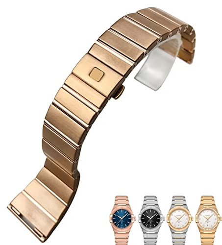 KLVN 316L Edelstahl Uhrenarmbänder Faltschließe Uhrenarmband für Omega Double Eagle Constellation Seamaster Armband 15mm 17mm 18mm 23mm 25mm(Rose,23mm-9.5mm)