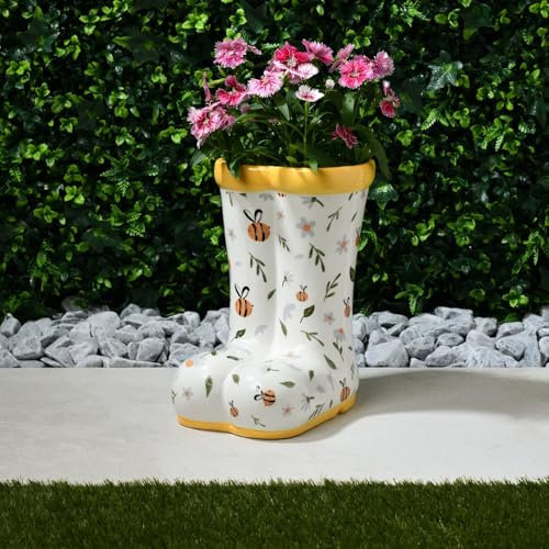 New Adorable Wellington Boot Planter With A Fun and Colourful Patter, Match Up With Contrasting Plants and Flowers To Really Up Your Gardening Game, Spruce Up Your Outdoor Space - Bee