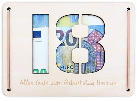 Geldgeschenk Geburtstag 18 personalisierte Geburtstagskarte Geldverpackung Verpackung Geld Geburtstagsgeschenk Geschenkkarte aus Holz 12x17 cm