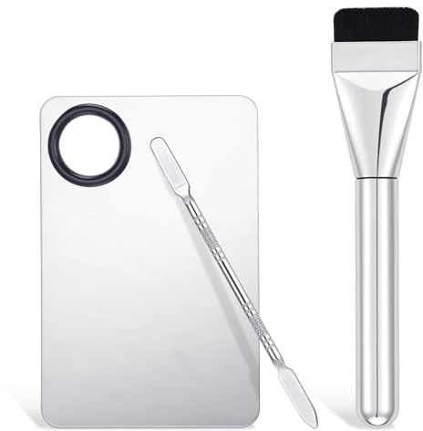 3 PCS Makeup Mixing Palette Set, Stainless Steel Foundation Spatula, Makeup Spatula, Make up Stick, Reusable Foundation Mixing Palette for Facial Cosmetic