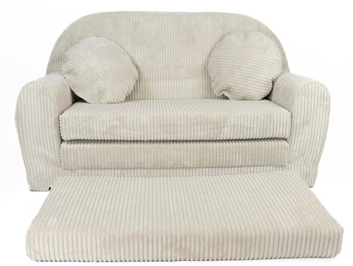 FORTISLINE Kindersofa XXL ausklappbar 96x57x48 cm - Kindercouch aus Cord mit Liegefläche 165 cm, Kinderzimmer Sofa mit 2 Kissen, Abnehmbarer waschbarer Bezug, Oeko-TEX Standard 100