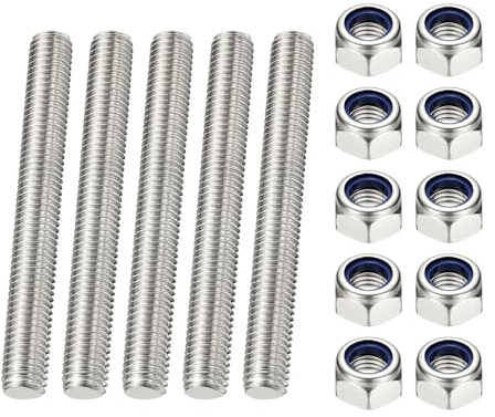 PATIKIL 5 Pcs Fully Threaded Rod, M5 x 100mm 304 Stainless Steel Right Hand Long Thread Bar Studs with Nuts for Pipes Clamps Hangers U-Bolts