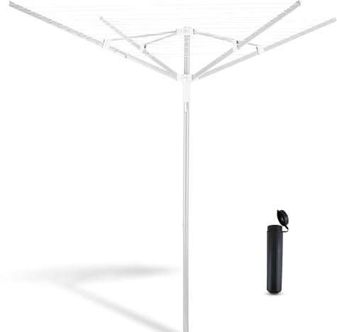 Vonia Stendibiancheria Rotante - 45 Metri di Filo - con Picchetto da Terra - Pieghevole e Resistente - Bianco