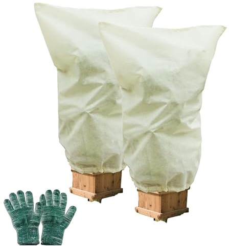 2 Fundas Protectoras para Plantas 80x100cm - Cubierta Invernal con Cordón y Cremallera, Tela No Tejida Reutilizable contra Heladas y Frío, Incluye Guantes de Protección para Jardín, Huerto y Exteriore