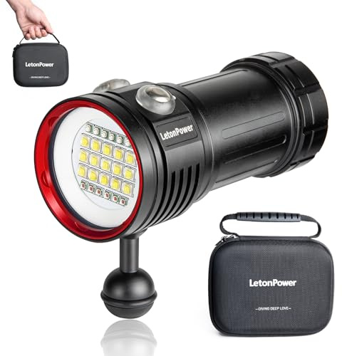 LetonPower L15 10000 Lumens Underwater Video Light - 100m (330ft) Waterproof Dive Video Light with USB-C Charging, Professional Floodlight for Scuba Diving, Snorkeling & Underwater Photography
