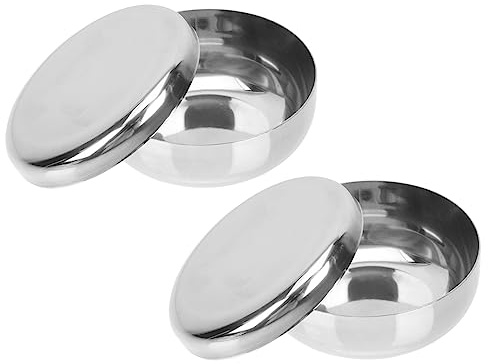 JECOMPRIS Bols De Riz Coréen En Acier Inoxydable 10 Cm with Couvercle, Vaisselle Cuisine Solide Pour Garçon Et Filles Et Maison, Ensemble 2 Pièces Pour Soupe, Salade Et Riz Vapeur