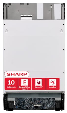 Sharp QW-NS1EI47EX-DE Geschirrspüler vollintegrierbar 45 cm, 10 Maßgedecke, E, 47 dB, Active Drying, Hygiene 70 °C, EcoWash, Express 50’, Edelstahl