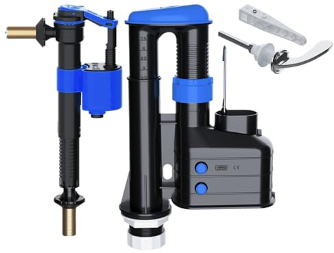 PlumbEZ Full Cistern Kit - Includes Adjustable Dual Flush Toilet Syphon, Universal Bottom/Side Entry Toilet Fill Valve and Toilet Handle with Adjustable Arm - Toilet Flush Replacement WRAS Approved