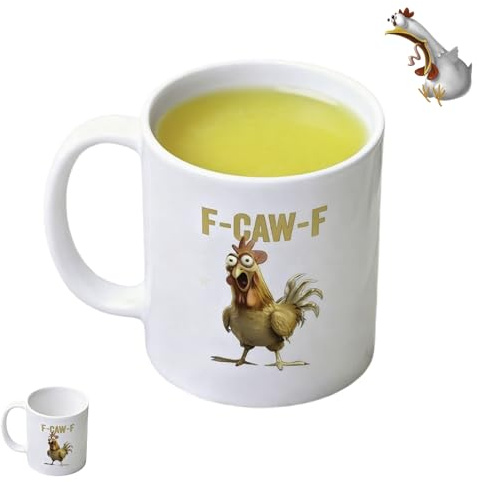 F-Caw-F Lustige Hühner Tasse, F-Caw-F Keramik Kaffeetasse Mit Hühnermotiv, FCAWF Meme Hahn Kaffeetasse, Tassen Mit Bauernhof Tiermotiv Und Ergonomischem Henkel Für Tee, Wein, Milch(B)