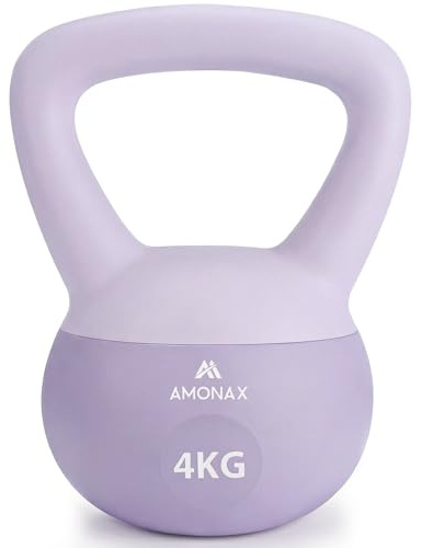 Amonax Ensemble de kettlebells de 4 kg, 6 kg, 8 kg, 10 kg, pour homme et femme, kettlebells souples sans danger pour le sol avec poignée ergonomique antidérapante, poids pour entraînement complet du