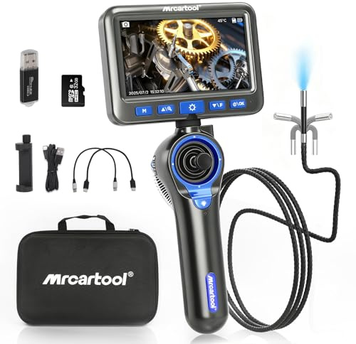 4-Way 360° Articulating Borescope with 6 Light, Endoscope Camera with 6.2mm Probe, 8X Zoom 5.0FT Semi-Rigid Cable Inspection Camera for Automotive Engine Pipe HVAC