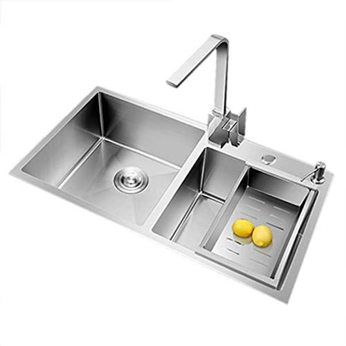 Évier de cuisine double bac en acier inoxydable, cuve artisanale, installation encastrée ou sous plan, lave-vaisselle