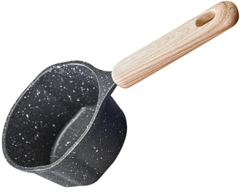 Milisten Casserole à Lait 250 Ml en Métal avec Revêtement Antiadhésif, Petite Casserole à Fondre le Beurre avec Bec Verseur, Poignée en Bois Résistante la Chaleur, pour Cuisson Tout Feux