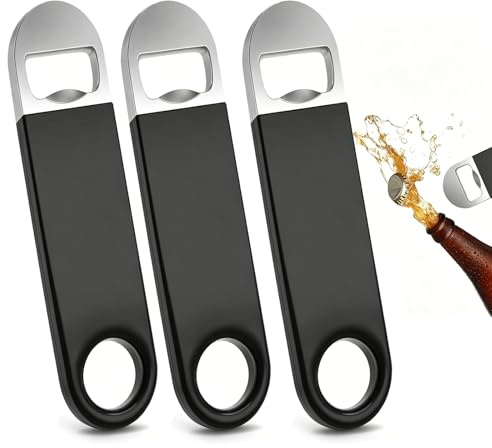 3 Pack Bartender Bottle Openers,Bottle Opener for Beer Caps,Rubber Coated Stainless Steel Portable Handheld Beer Opener for Home Kitchen, Bar, Restaurant (Black)