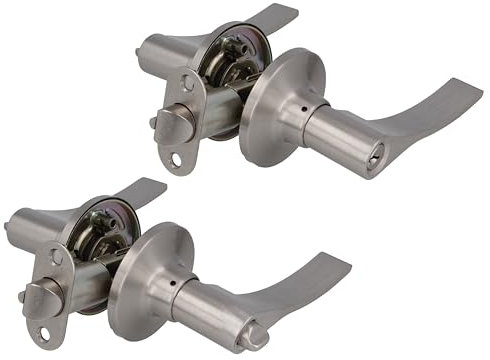 AMIG - - Ensemble de poignées d'entrée Gauche avec loqueteau | Rosace pour portes | Poignée idéale pour portes en bois | Zamak | Argenté | Loqueteau d'entrée de 60/70 mm