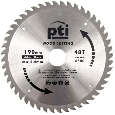 TCT Circular Saw Blade 190mm x 48T Teeth x 30mm Bore Size Wood Cutting
