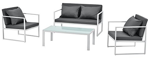 casa.pro Sitzgruppe 'Lerum' Gartenmöbel-Set Gartenstühle Garten Sofa Lounge Weiß/Grau