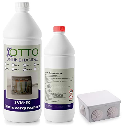 SVM-50 Elektrovergussmasse (1200 g) inkl. Abzweigdose | Elektronik Gießharz | glasklares Epoxidharz Resin | getestete Isolation bis 1000V | IP68 wasserdicht & staubdicht