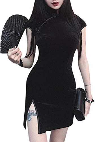 Chinesischen Stil traditionellen Samt Langarm Mini Split Cheongsam Qipao Kleid für Frauen