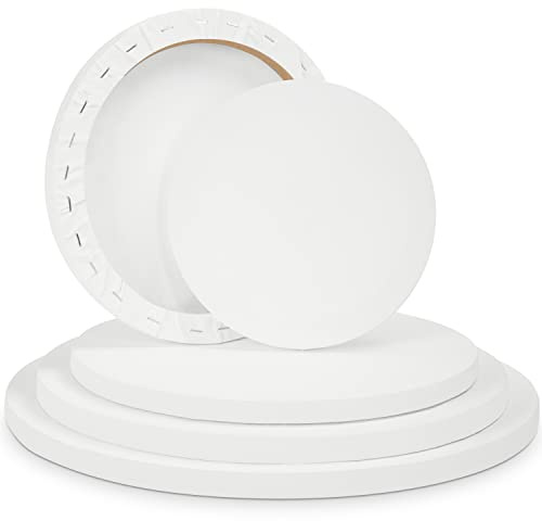 Belle Vous Runda Blanka Målarduksuppsättning (5-Pack) 5 Urvalda Storlekar - Försträckt Runda Målardukar med Panelskivor - Lämpligt för Akryl- och Oljemålning samt för att Skissa och Rita