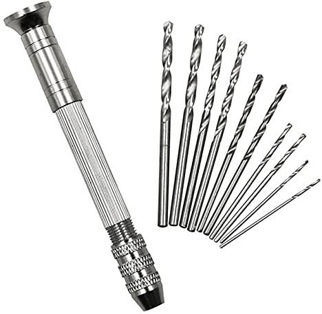 Juego de Brocas de Mano, Color Plateado 1mm-3.5mm Rango de Agarre Portabrocas Taladro Helicoidal Manual con Brocas 10 Taladrado Madera, para Madera,joyería,ámbar,Cera de Abejas(Aleación de aluminio)