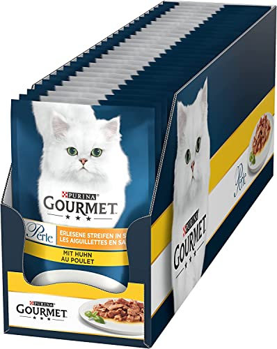 Gourmet Perle Erlesene Streifen Katzenfutter nass, mit Huhn, 26er Pack (26 x 85g)