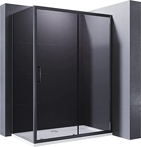 ELEGANT Black Shower Door 1200x700mm Shower Enclosure 8mm Easy Clean Glass Shower Cubicle Door with Side Panel for Bathroom Wet Room