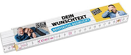 2 Meter Zollstock bedrucken mit Text und 2 Fotos - Beidseitig bedruckter Zollstock mit Namen und 2 Bilder personalisierte Geschenke für Handwerker | Buchenholz, Hintergrund Weiß