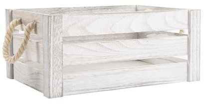 Wickerfield Strong Rope Handle Wooden Crates Storage Box Wooden Shelves Large Storage Box Christmas Eve Box (White Wash, Extra Large)